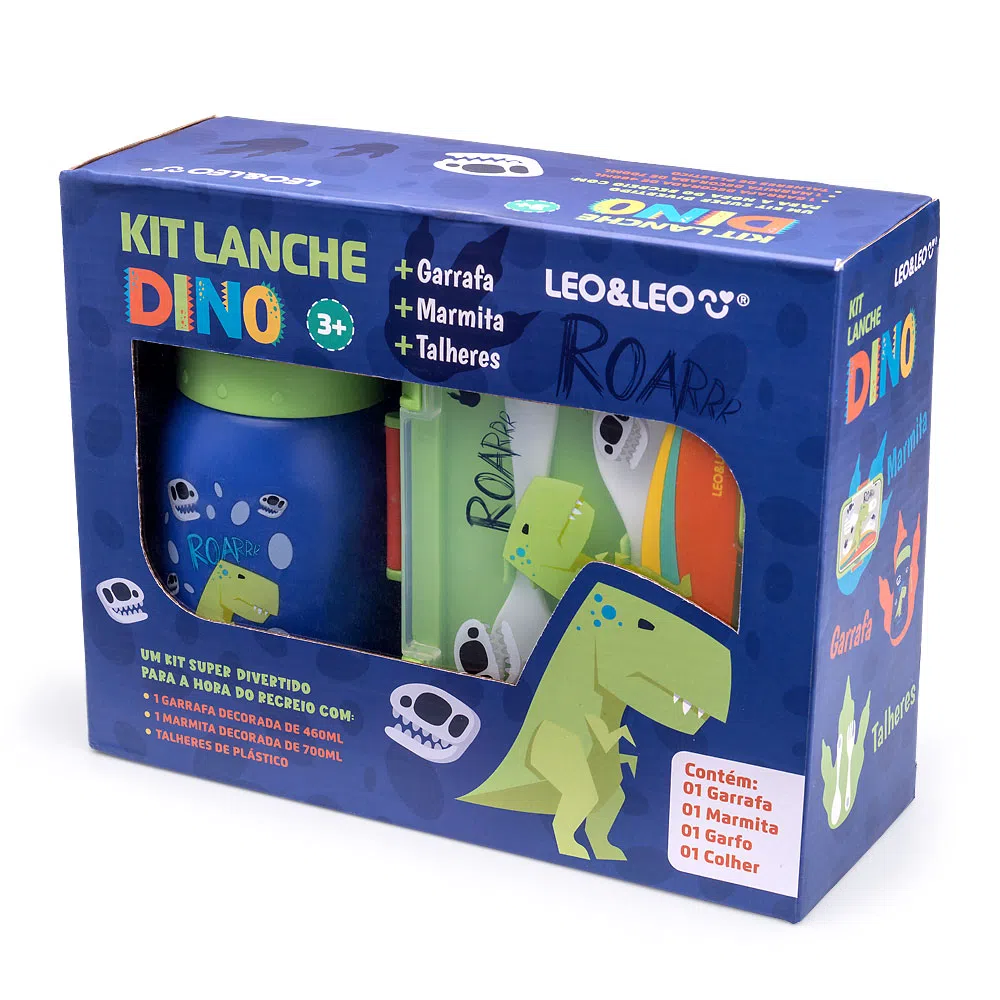 KIT LANCHE DINO GARRAFA LEO E LEO